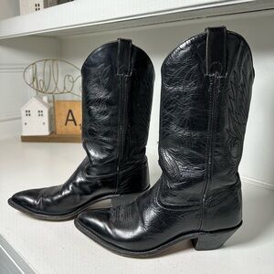 Vintage Code West Black Leather Western Cowboy Boots Women’s 8.5M Made USA 1995